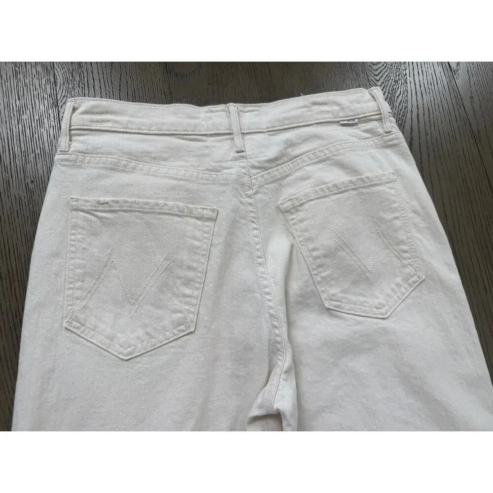 MOTHER The Spitfire Ankle Cuff Jeans White Size 28 High Rise